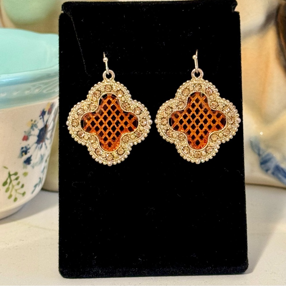 Topaz and Amber Bohemian Moroccan Dangle Earrings - Picture 5 of 6